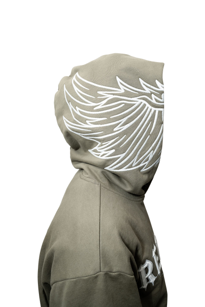 [ RED LABEL GARMENTS] GREEN GLOW IN THE DARK WING HEAVYWEIGHT HOODIE